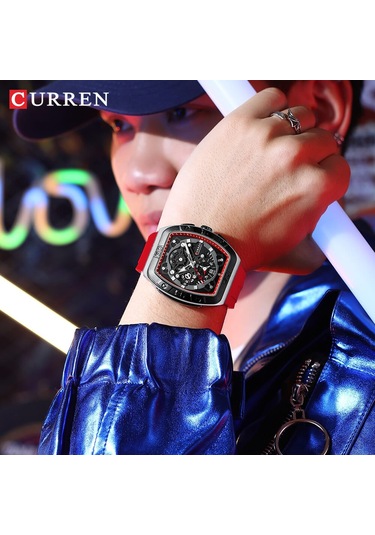 Curren 8443 Quartz Kol Saati-orjinal Kutusunda Kırmızı Gümüş