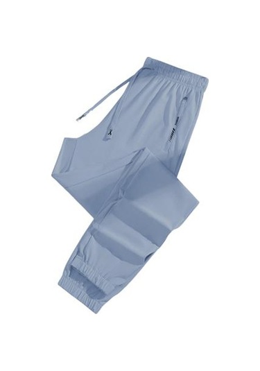 Unisex Streç Hızlı Kuruyan Pantolon Buz İpek Spor Streç Aktif Pantolon Bağcıklı Günlük Bol Jogger Cepli Yürüyüş Seyahat İçin Mavi