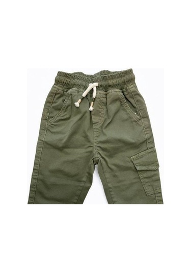 Erkek Bebek Bel Lastikli Dokuma Yeşil Pantolon-15321 Yeşil