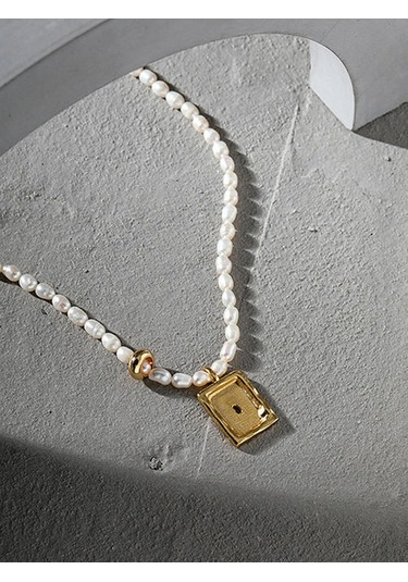 925 Ayar Gümüş Tatlısu Inci Kolye Kolye Kadın Minimalist Geometrik Doku Aksesuarları İçin Kuyumculuk Kolyeler Altın - Beyaz