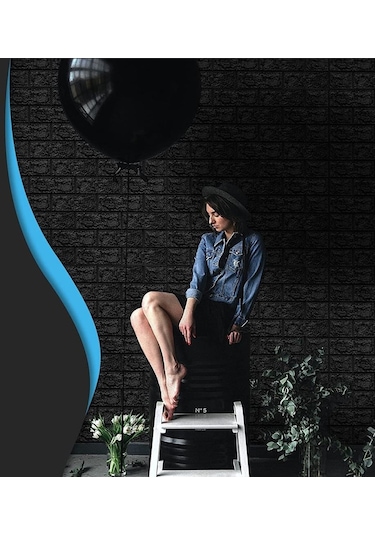 Nw06 Parlak Siyah Kendinden Yapışkanlı 3D Dekoratif Duvar Paneli (469443363)