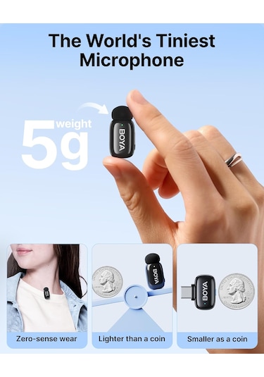 Boya Mini-17 1tx+1rx Android/tablet/pc İçin Gürültü Engelleyicili Kablosuz Yaka Mikrofonu Type-c
