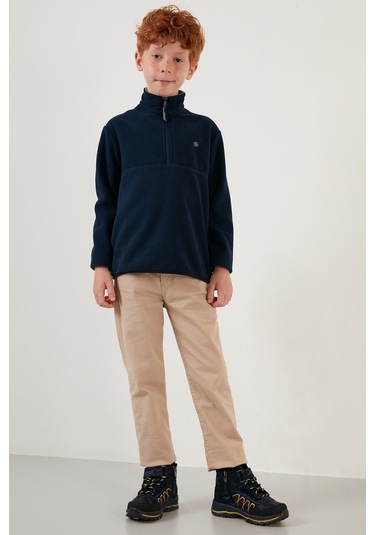 Lela Yumuşak Dokulu Fermuarlı Dik Yaka Şardonlu Kışlık Unisex Çocuk Polar 5905002 Lacivert