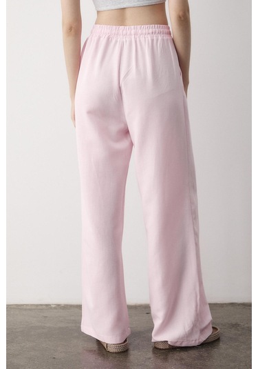 Pembe Beli Lastikli Bol Paça Pantolon Pembe