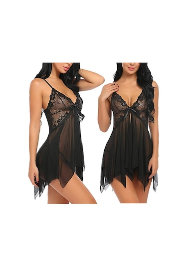 Siyah Artı Boyutu Kadınlar İçin Yeni Sling Lingerie Derin V Dantel Babydoll Pijama Boudoir Kıyafetler Siyah Artı Boyutu Kadınlar İçin Yeni Sling Lingerie Derin V Dantel Babydoll Pijama Boudoir Kıyafetler