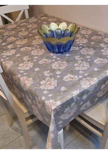 Kumaş Dokulu Tabanı Silikonlu Yıkanabilir Silinebilir Ütülenebilir Kaymaz Dekoratif Masa Örtüsü Brs020 Gri