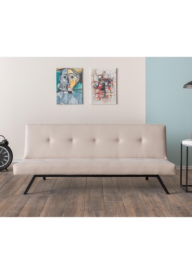 Pafu Zola Üçlü Yataklı Koltuk - Krem Keten Krem