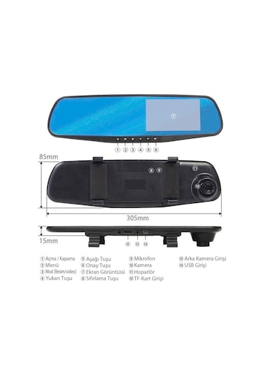 Zhltools Kameralı Dikiz Aynası Geri Görüş Kameralı Park Sensörü 1080p