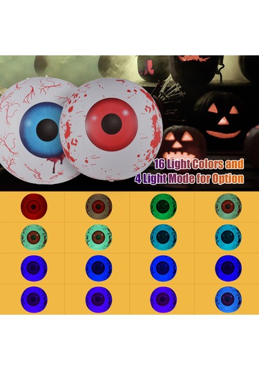 Dofolink 2 Adet 60cm Rgb Led Işıklı Şeytan Gözü, Kumandalı 16 Renk 4 Dinamik Mod, Ip68 Su Geçirmez, Halloween Bahçe Dekorasyonu Kırmızı + Mavi Diğer