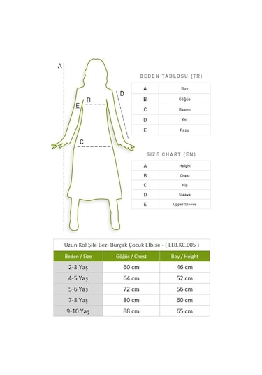 Uzun Kol Şile Bezi Burçak Çocuk Elbise Yeşil