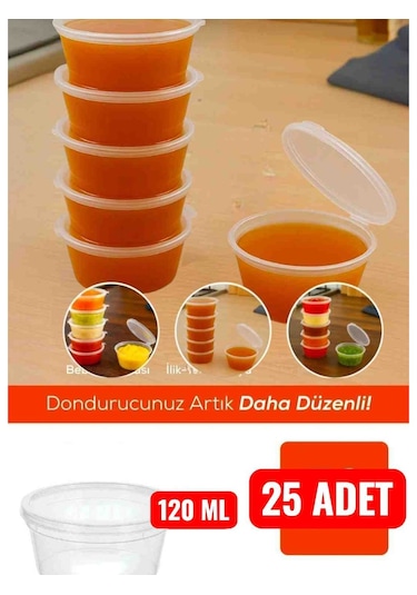 25 Adet 120 Cc Kapaklı,sızdırmaz,tekrar Kullanılabilen Sos Kabı,et Suyu Kabı,saklama Kabı Şeffaf