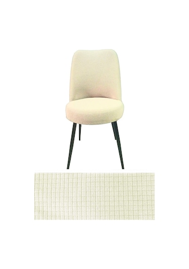 StarMall Yıkanabilir Streç Lastikli Likralı Oval Sandalye Kılıfı - Yuvarlak Sandalye Örtüsü 1 Adet Krem