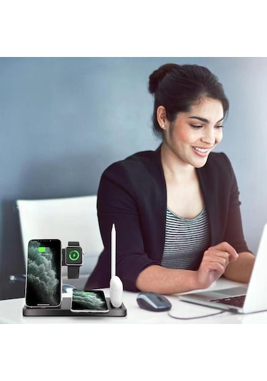 Yeni Özel Model Dört-in-bir Kablosuz Şarj Cihazı, Apple Cep Telefonları, Saatler, Kulaklıklar İçin Dikey Kablosuz Şarj Standına Uygundur.