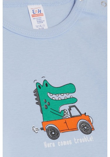 Breeze Erkek Bebek Çıtçıtlı Zıbın Body Şoför Timsahcık Baskılı 9 Ay-3 Yaş, Açık Mavi Açık Mavi