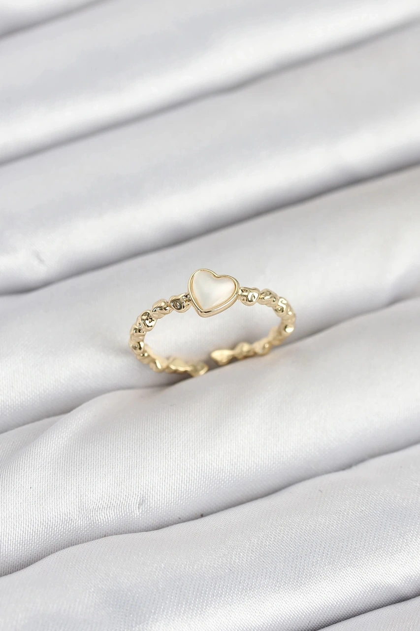 Ceylan Adam Pirinç Gold Renk Kalpli Model Kadın Yüzük Çok Renkli