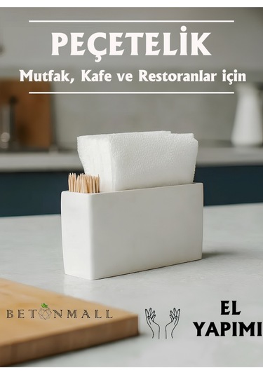 El Yapımı Beton Gri Alçı Peçetelik Minimal Masa Ve Mutfak Dekoru Kafe & Bar İçin Sade Beyaz