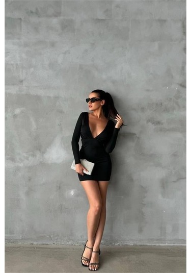 Dip Moda Kadın Bel Ve Göğüs Dekolteli Mini Elbise Dpnbdf085 Siyah