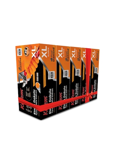 Kafem Prof Dia Ekstra Kalın Turuncu Nitril Eldiven Elmas Dokulu Xl 50 Adet X 5 Paket