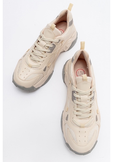 Luvishoes Lecce Kadın Spor Ayakkabı - Ekru - Gri