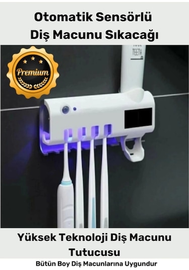 Yeni Seri Güneş Enerjili Usb Şarjlı Diş Macun Sıkacağı Sterilizatörlü 4 Adet Diş Fırçalığı Tutucu Çok Renkli