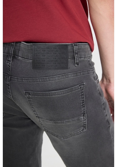 Erkek Antrasıt Pamuklu Esnek Slim Fit Dar Kesim 5 Cep Jean Kot Denim Pantolon Antrasit