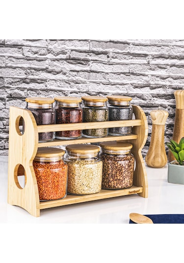 Bambum Bench Standlı 8 Parça Cam Baharat Takımı Bambu