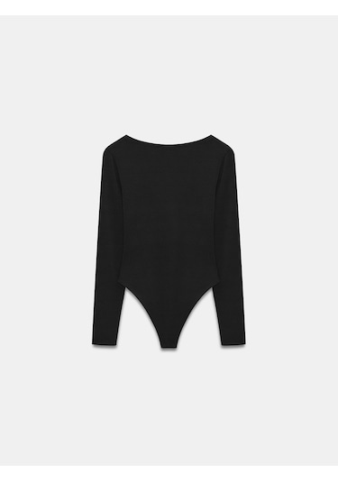 Dilvin 32549 Kayık Yaka Bodysuit-siyah Siyah