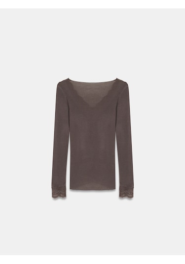 Dilvin 32311 Dantelli Kaşmir Bluz-kahve Kahve