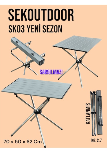 Sekoutdoor Sk03 Alüminyum Katlanır Kamp Masası Gümüş
