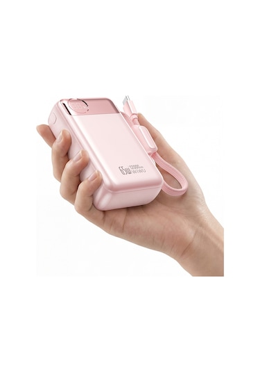 Wiwu T132 Power Plus Serisi Type-c Kablolu Pd Powerbank 65w 12000mah Pembe