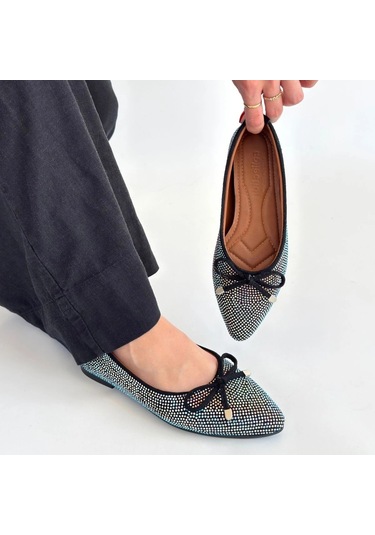 Naturalshoess Sarra Siyah Saten İşlemeli Babet Ayakkabı