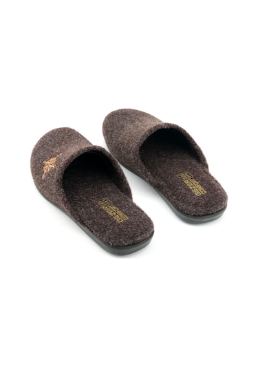 Gezer 15339 Kışlık Erkek Keçe Çıkarılabilir Taban Misafir Ev Bahçe Terlik Kahve