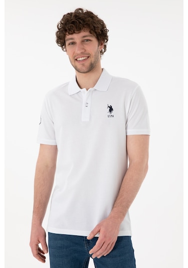 U.S. Polo Assn. Erkek Slim Fit Polo Yaka Beyaz Basic Tişört 50305929-VR013