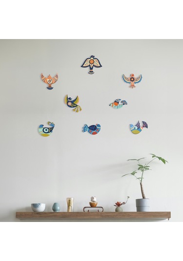 Cajuart Dekoratif 8 Parça Karışık Motifli Kuşlar Ahşap Duvar Tablo Duvar Dekoru