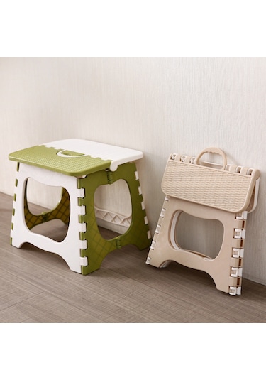 Konesam Yeşil Küçük Boy Taşınabilir Plastik Katlanabilir Tabure - Banyo, Bekleme Ve Ev Kullanıma Uygun Yeşil