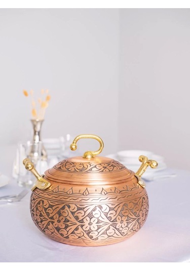 Bakır Tencere Ağır İşleme Tombul Model 3 Lt