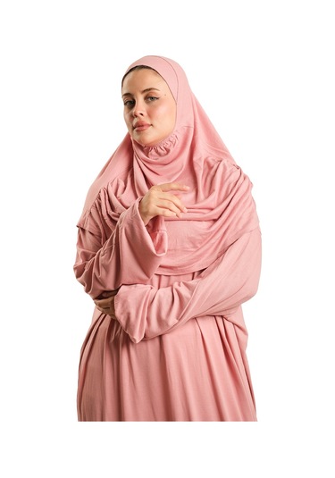 2 Parça Namaz Elbisesi Viskon Düz 2504 06 Pudra