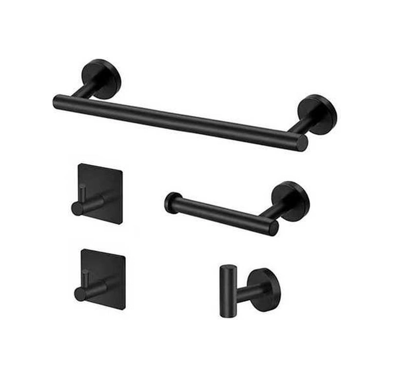 Tongxida Parça Banyo Donanım Aks. Seti Havlu Çubuğu Bornoz Kancaları Tuvalet Kağıdı Tut Paslanmaz Çelik Duvara Banyo-bornoz As Siyah