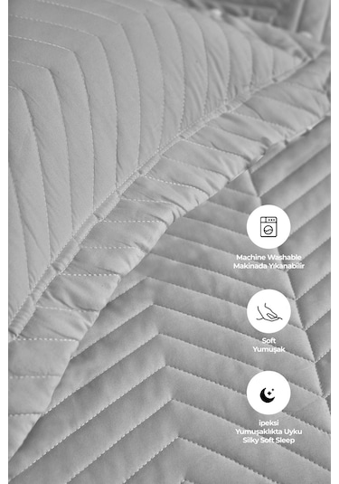 Evlen Home Ross %100 Pamuk Tek Kişilik Yatak Örtüsü Pike Takımı Kapitone Çizgili Günlük Yıkanabilir Gri Gri