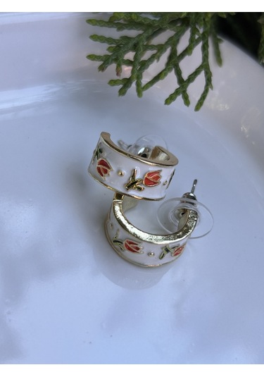 Bym604 Çelik Beyaz Retro Lale C Model Fransız Stili Kadın Küpe Beyaz