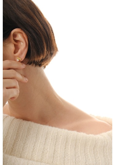 Gümüş Altın Yaldızlı İncili Okyanus Esintisi İstiridye Küpe Barcode Altın