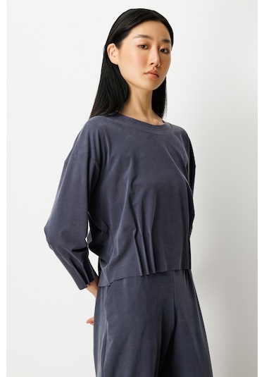 On Kadın Pile Detaylı Sıfır Yaka Bluz 64408 Lacivert Lacivert