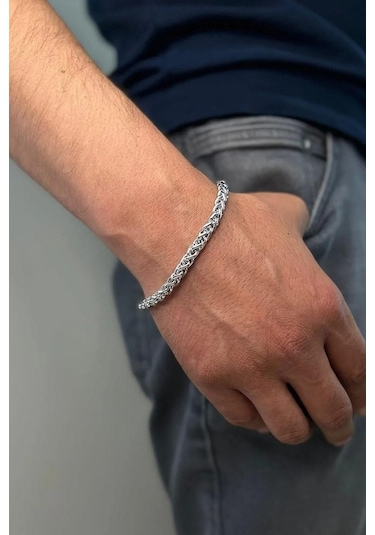 Birbirine Geçmeli Erkek Çelik Bileklik Zincir 20 Cm Acb01 Beyaz