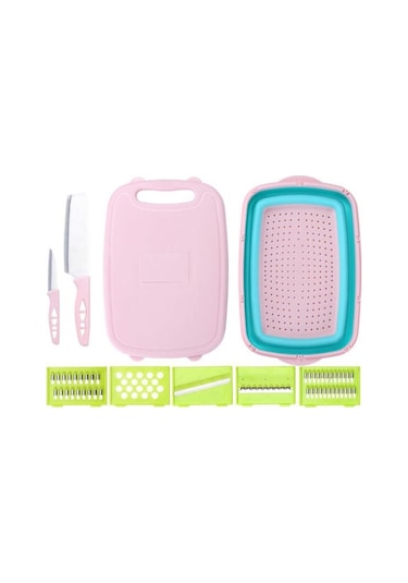 9'u 1 Arada Katlanır Plastik Çok Fonksiyonlu Ev Kesme Tahtası Yeşil