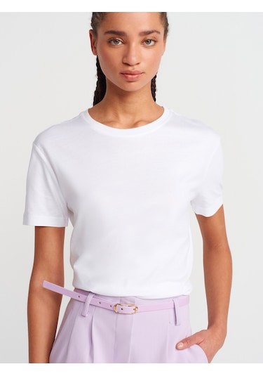 Dilvin 31791 Bisiklet Yaka T-shirt-beyaz Beyaz
