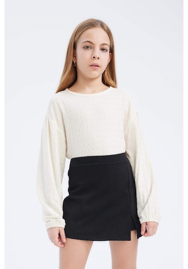 DeFacto Kız Çocuk 2'li Takım Bisiklet Yaka Uzun Kollu Bluz Şort Etek E0795A825SMBK81 Siyah