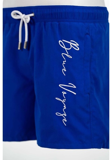 Saks Mavi Su İtici Özellikli Blue Voyage Nakışlı Erkek Plaj Deniz Şort Mayo - 303-saks 001