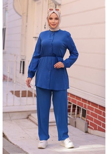 Hakim Yaka Detaylı Tesettür İndigo Takım I Ndigo
