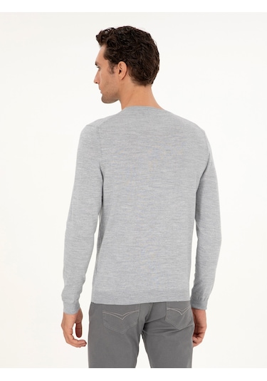 Cacharel Açık Gri Slim Fit Bisiklet Yaka Yün Karışımlı Basic Triko Kazak