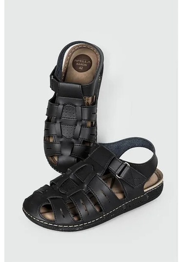 Siyah Cırtlı Erkek Sandalet Apella M0307 M Siyah